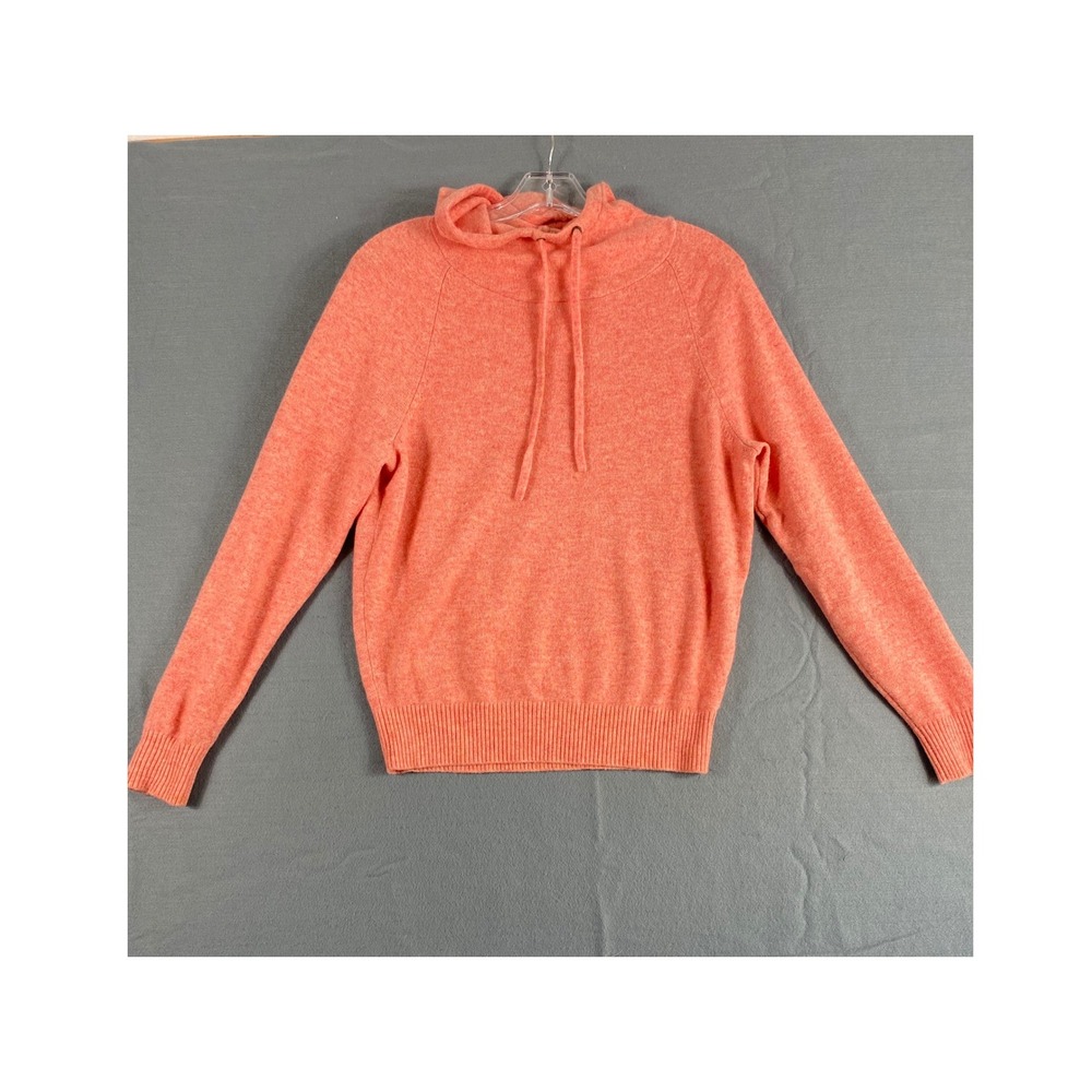Garnet Hill Knit Hoodie Sweater S Coral Pink 100% Cashmere Raglan Pullover Soft